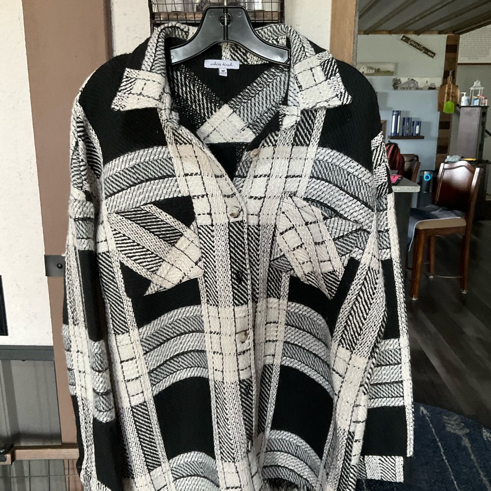 white birch Black and White Plaid Button-Down Shirt Jacket